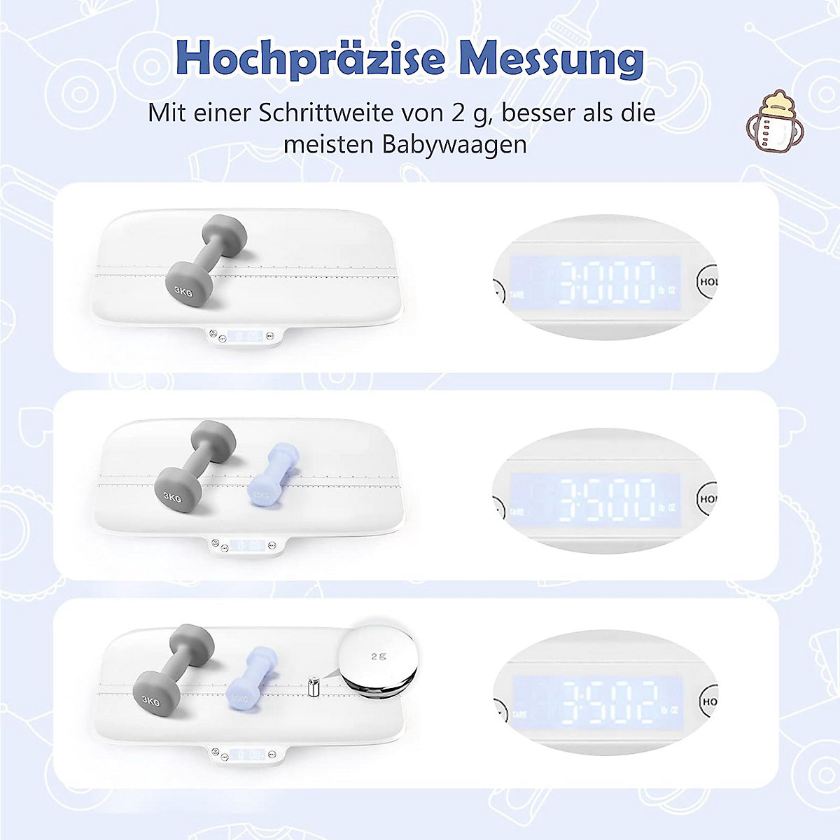 Babywaage Digtal LCD-Bildschirm bis 30kg 4 Messmodi
