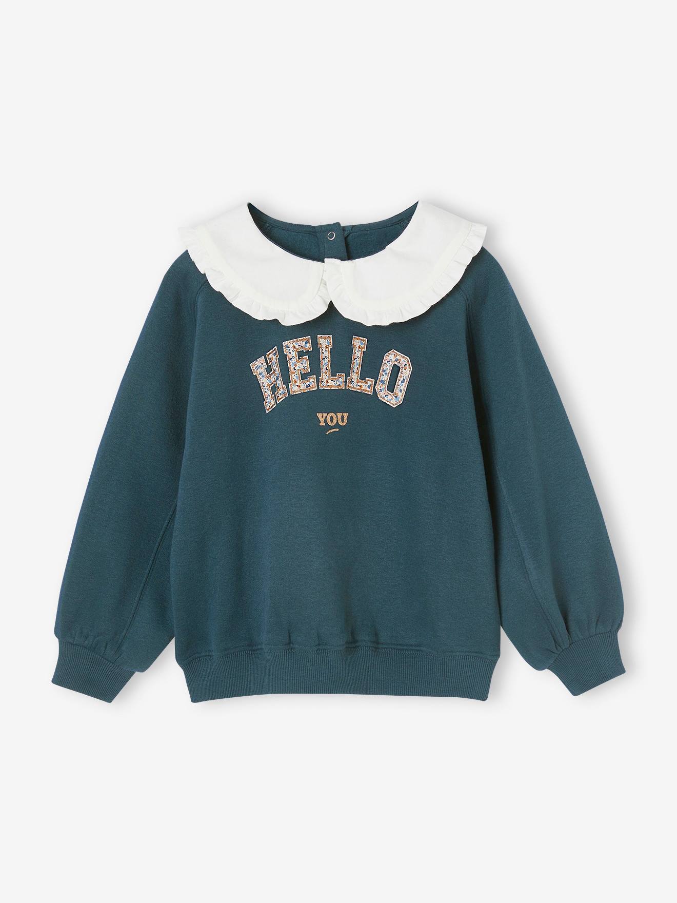 Sweat romantique col Claudine fille abricot