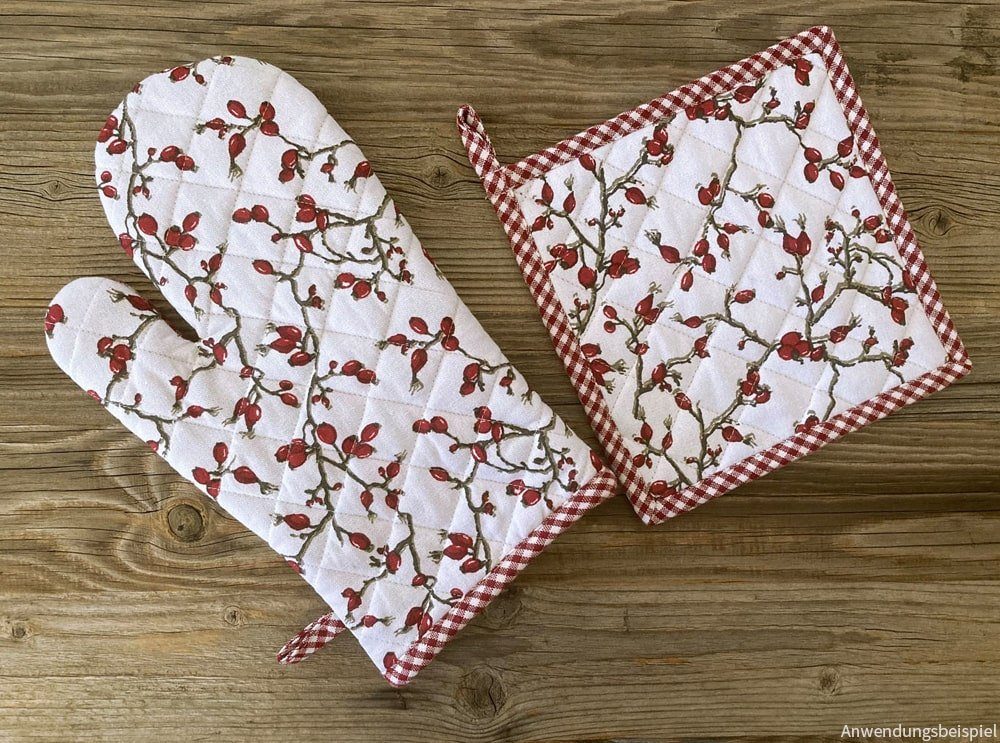 matches21 HOME & HOBBY Topflappen Topfhandschuh LOTTA Hagebutten Karo weinrot 17x33 cm Landhaus, (1-tlg)