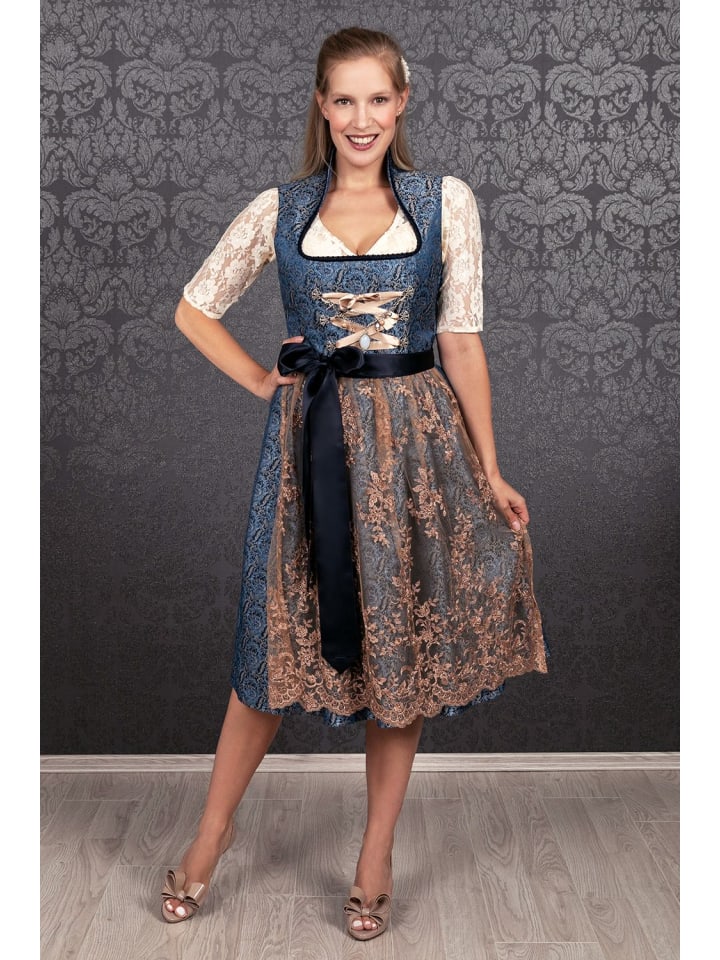 Edelnice Midi Dirndl 2-teilig Stehkragen Estelle in blau günstig kaufen