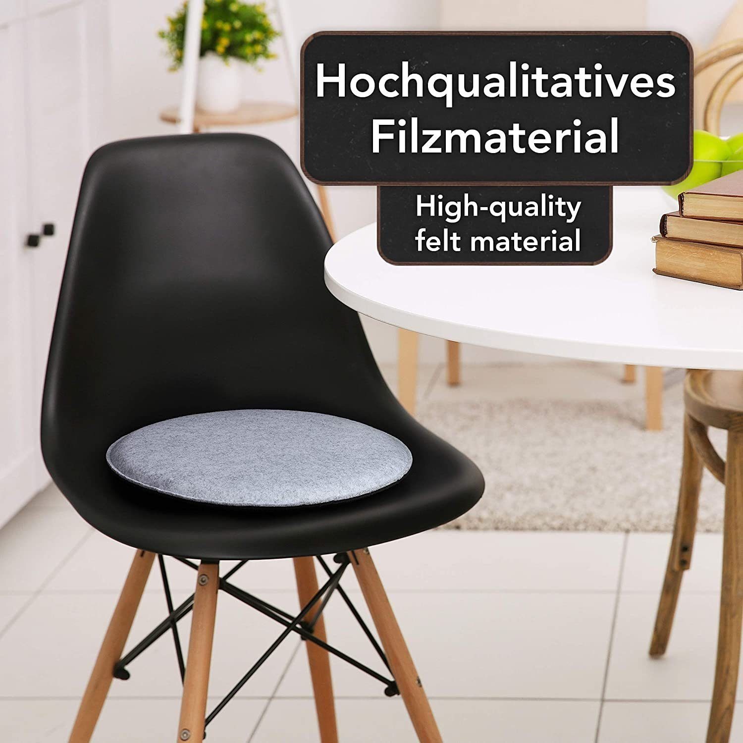 Sidorenko Stuhlkissen gemütliches Sitzkissen rund aus Filz Ø 36cm - 4er Set - Waschbare Stuhlkissen kompatibel für Schalenstuhl - Komfortable Sitzauflage für Bank I Stuhl