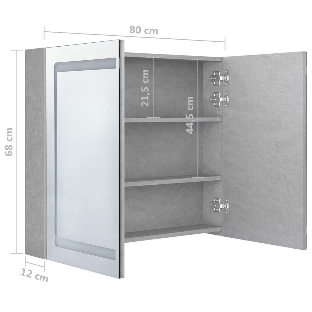 vidaXL Badezimmerspiegelschrank LED-Spiegelschrank fürs Bad Betongrau 80x12x68 cm (1-St)