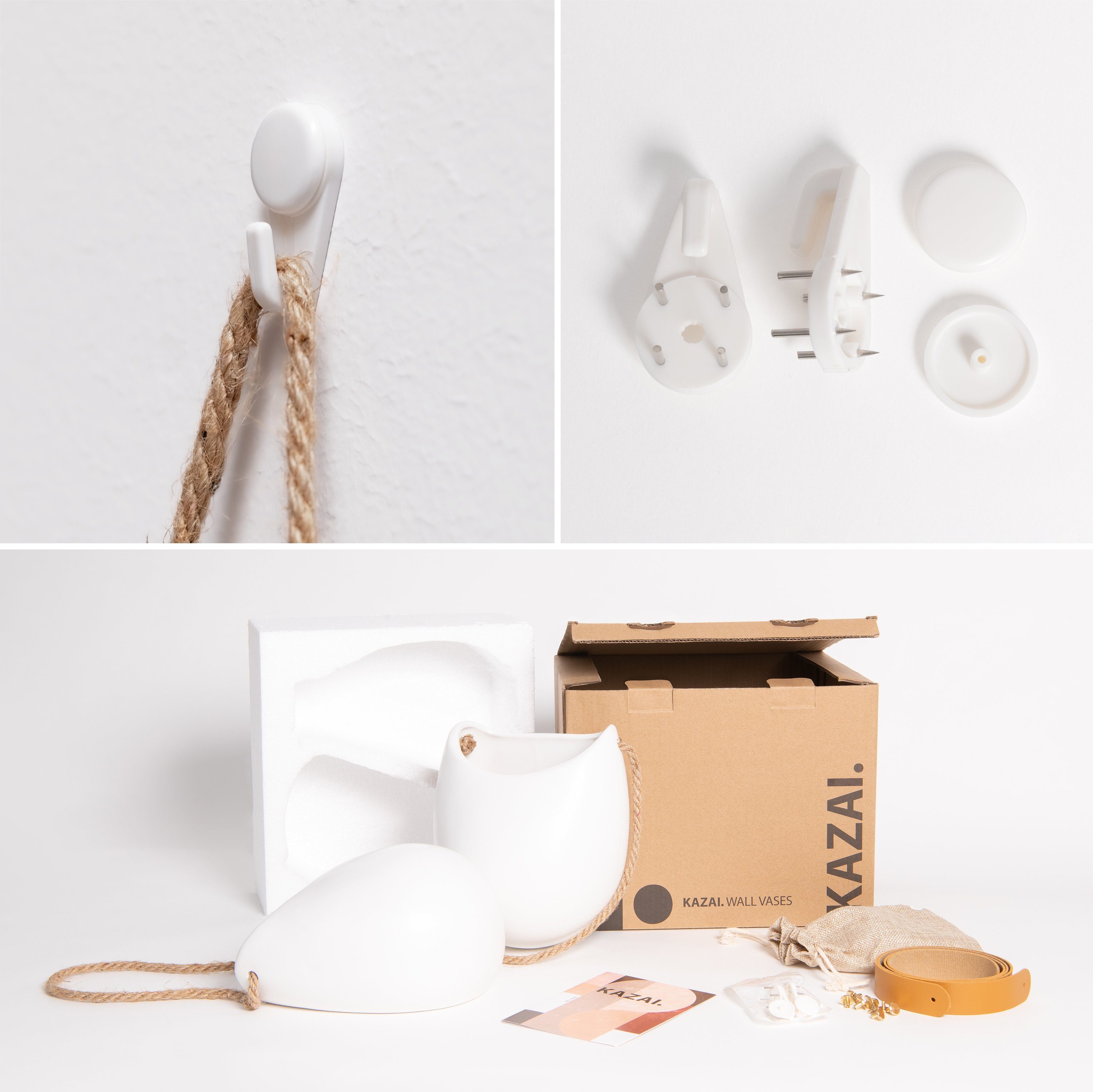 KAZAI. Blumentopf Keramik Wandvasen (Set, aus 2 Töpfen inkl. verschiedener Aufhänger, ohne Bohren), Wand-Blumentöpfe als originelle Wohn-Deko