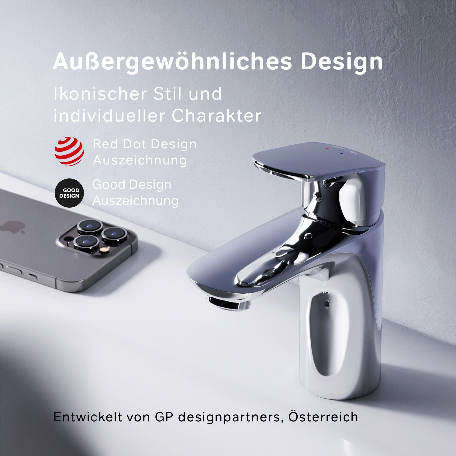AM.PM Waschtischarmatur Waschbeckenarmatur Like Waschbecken Wasserhahn Bad (mit Klick-Ablaufgarnitur, Mischbatterie in 2 Auslaufhöhen: 65mm o. 216mm) Waschtisch Mischbatterie Badezimmer Badarmatur