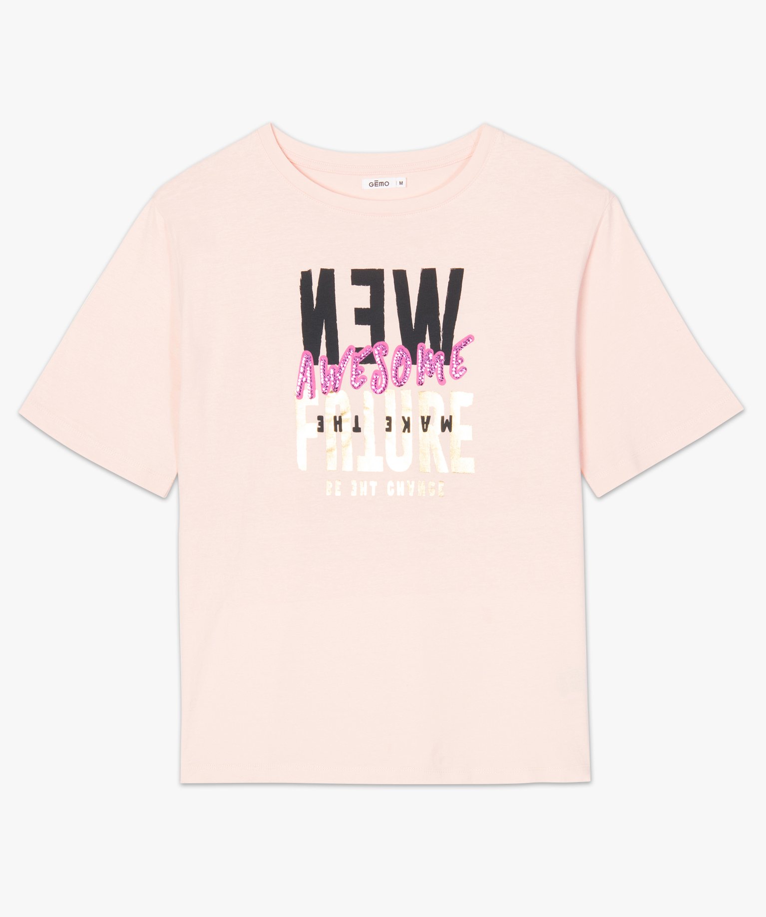 Tee-shirt femme ample à motif brillant rose | GEMO