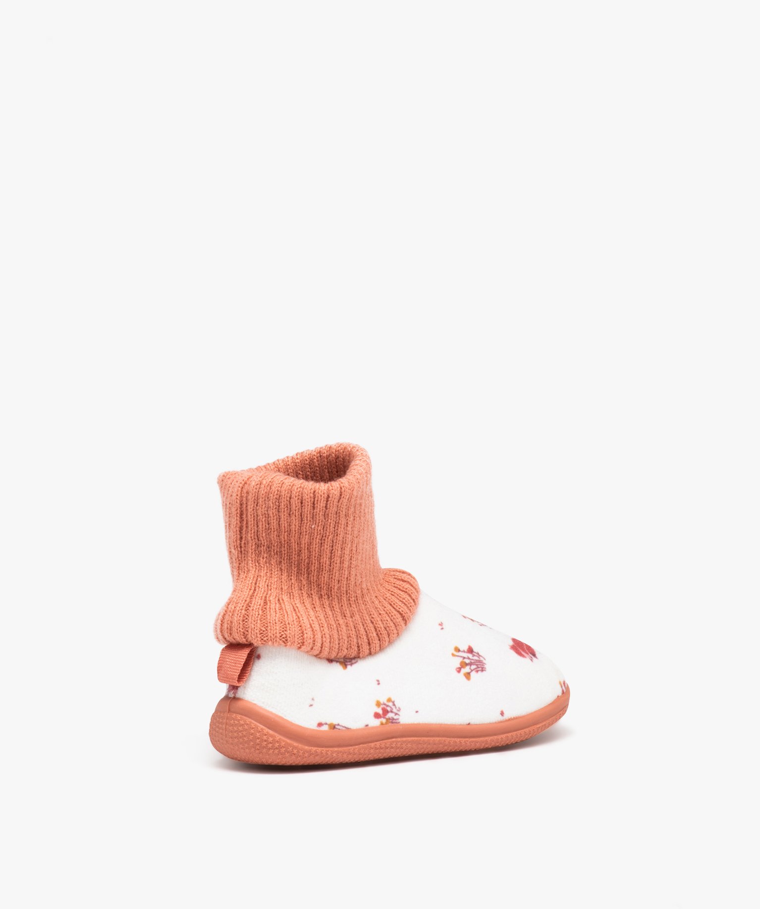 Chaussons fille imprimés en velours et à col chaussette beige | GEMO