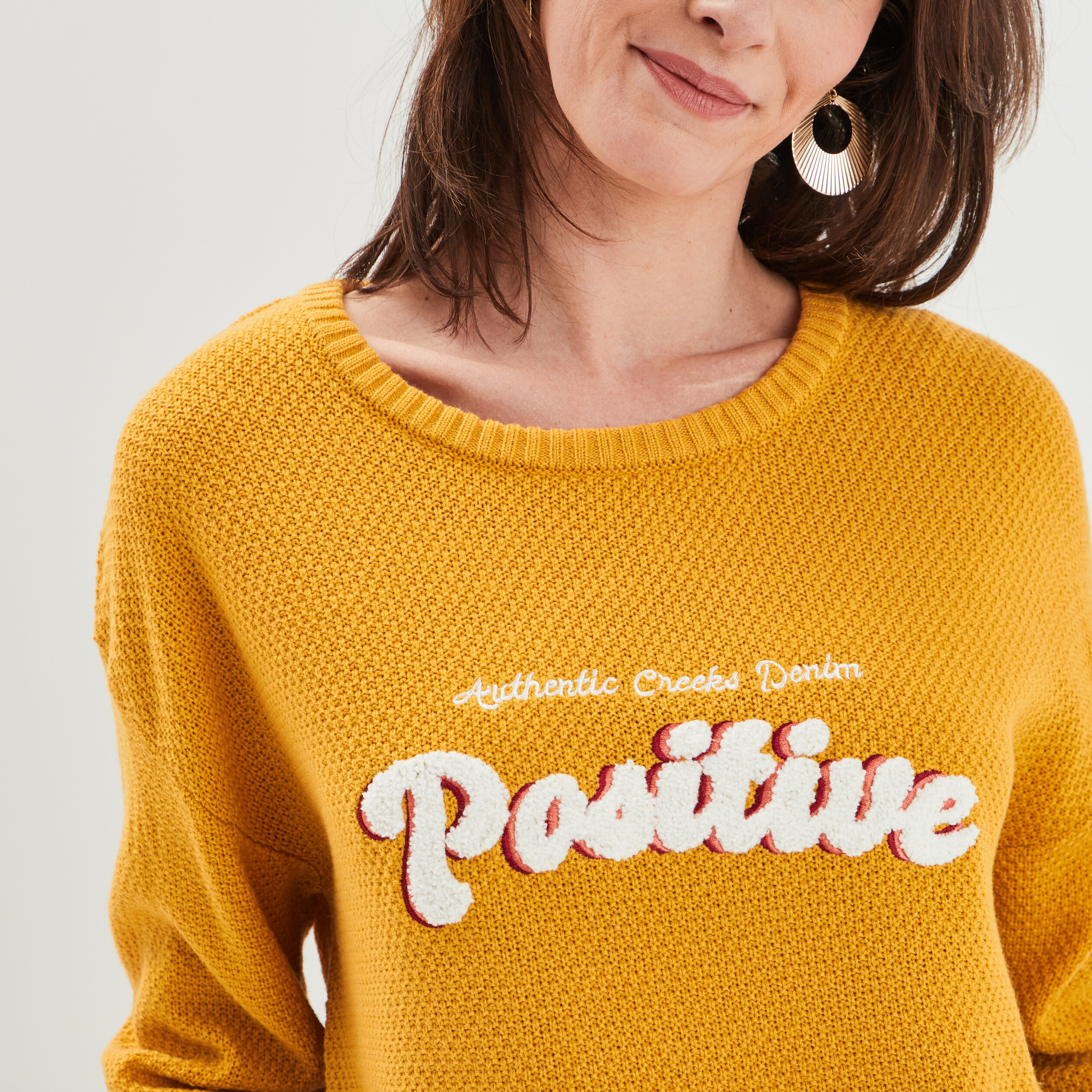 Pull col rond jaune moutarde femme | La Halle