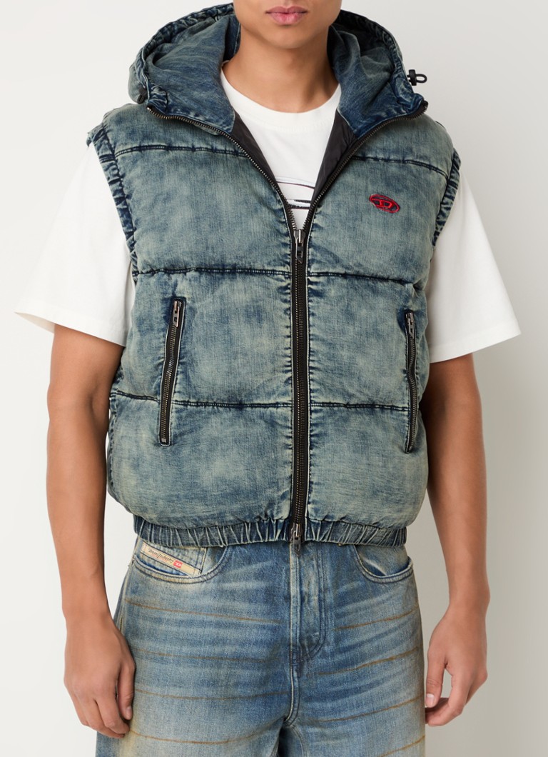 Diesel W-mons wattierte Weste mit Kapuze und Logo