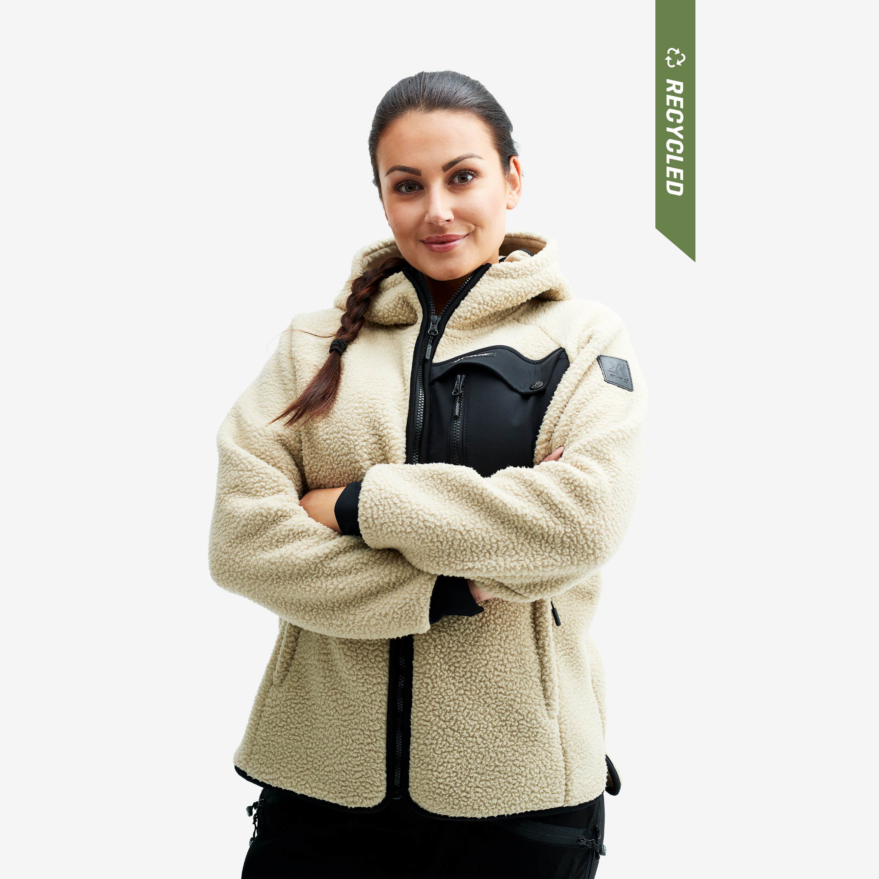 Sherpa Hoodie Femme Beige Khaki
