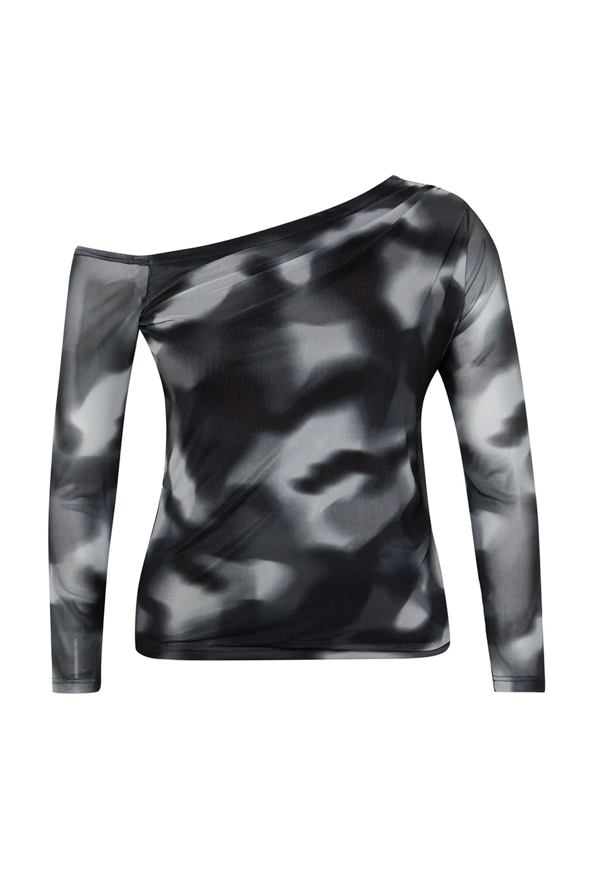 Trendyol Curve  Anthrazitfarbene Strickbluse mit Tüllfutter und asymmetrischem Kragen TBBSS24AF00025