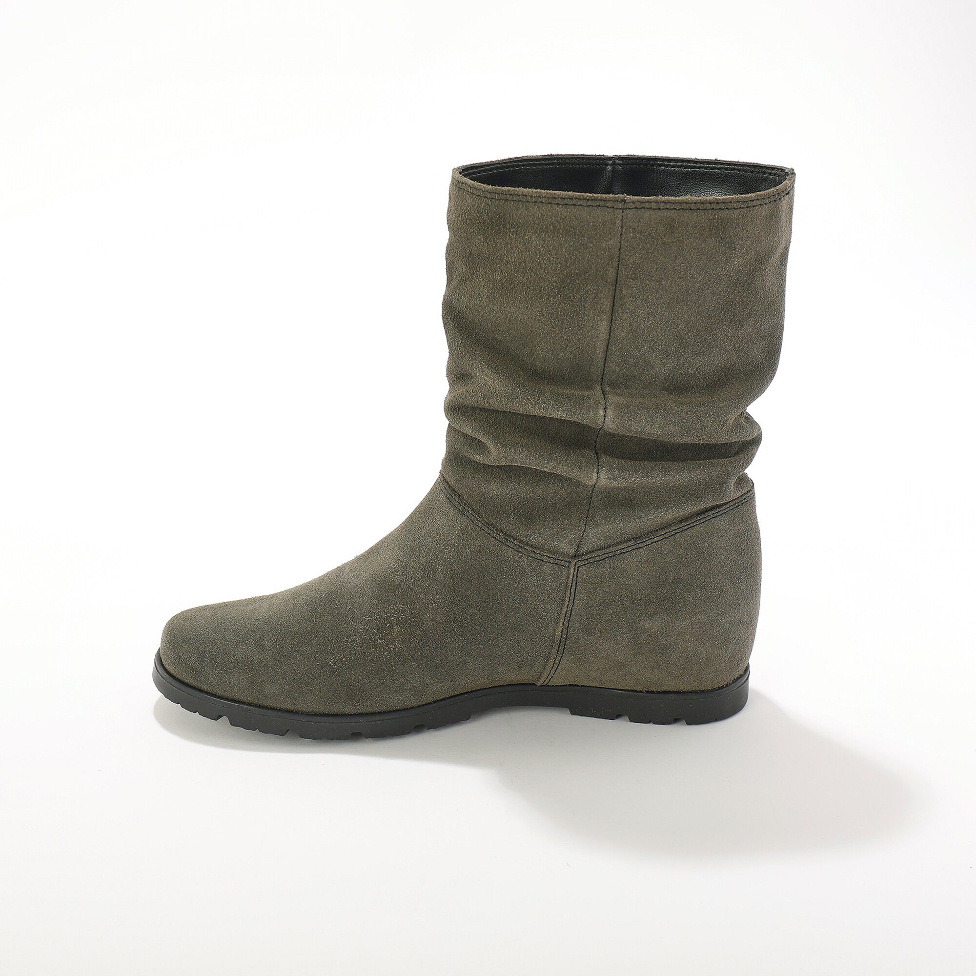 Bottes plissées mi-hautes en daim avec semelle compensée invisible