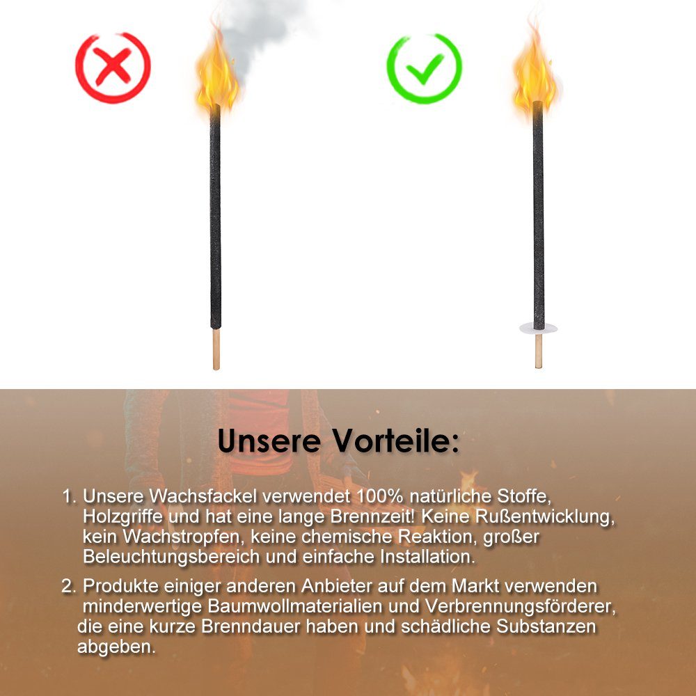 Lospitch Gartenfackel Gartenfackel Fackeln Gartenfackeln WachsFackeln 90Min,für weihnachten, Brenndauer:90-100 Min, √mit Tropfschutz und langem Griff zum Handschutz