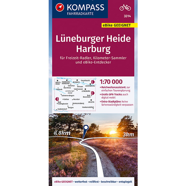 KOMPASS FAHRRADKARTE 3314 LÜNEBURGER HEIDE, HARBURG 1:70.000 - Fahrradkarte