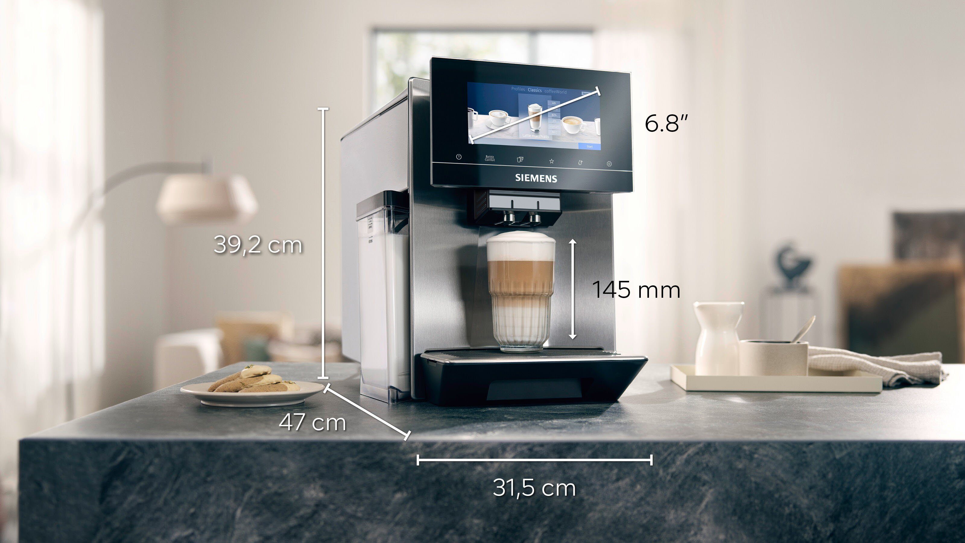 SIEMENS Kaffeevollautomat EQ900 TQ903D43, Home Connect App, baristaMode, superSilent, 6,8” Full-Touch-Display