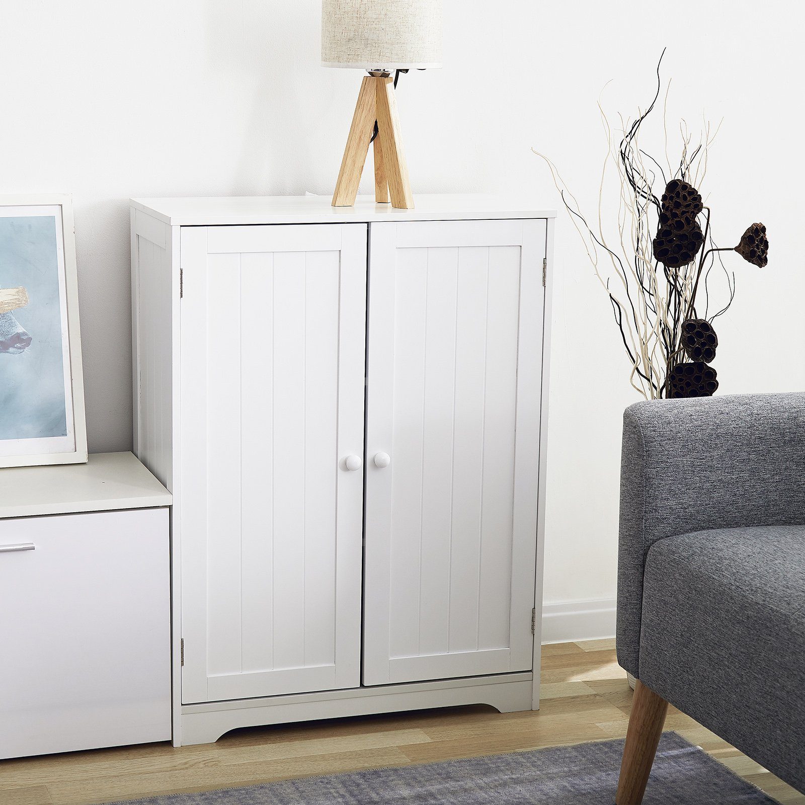 Mondeer Badkommode Badezimmerschrank, mit Stauraum, 30 x 60 x 80 cm, Weiß