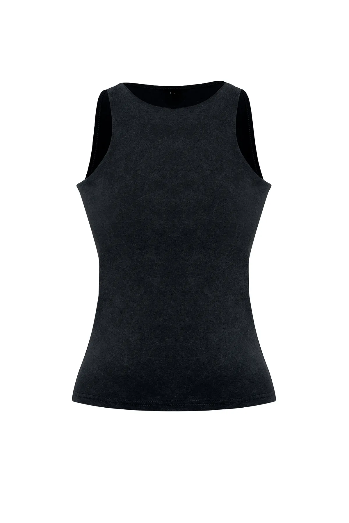 Trendyol Collection  Schwarzes Neckholder-Tanktop aus Baumwolle mit Antik-/Blasseffekt, eng anliegend/flexibel gestrickt, TWOSS23AL00069