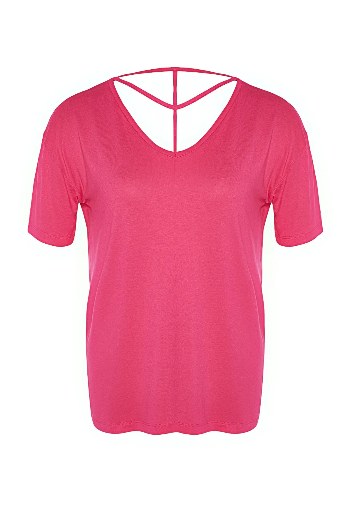 Trendyol Curve  Gestricktes T-Shirt mit rosa Kragen und detailliertem Kragen TBSSS22TS0877