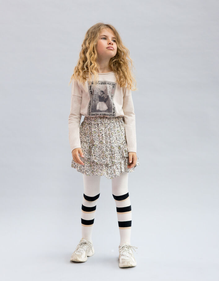 Jupe beige asymétrique imprimé fleurs à volants en viscose ecovero® fille
