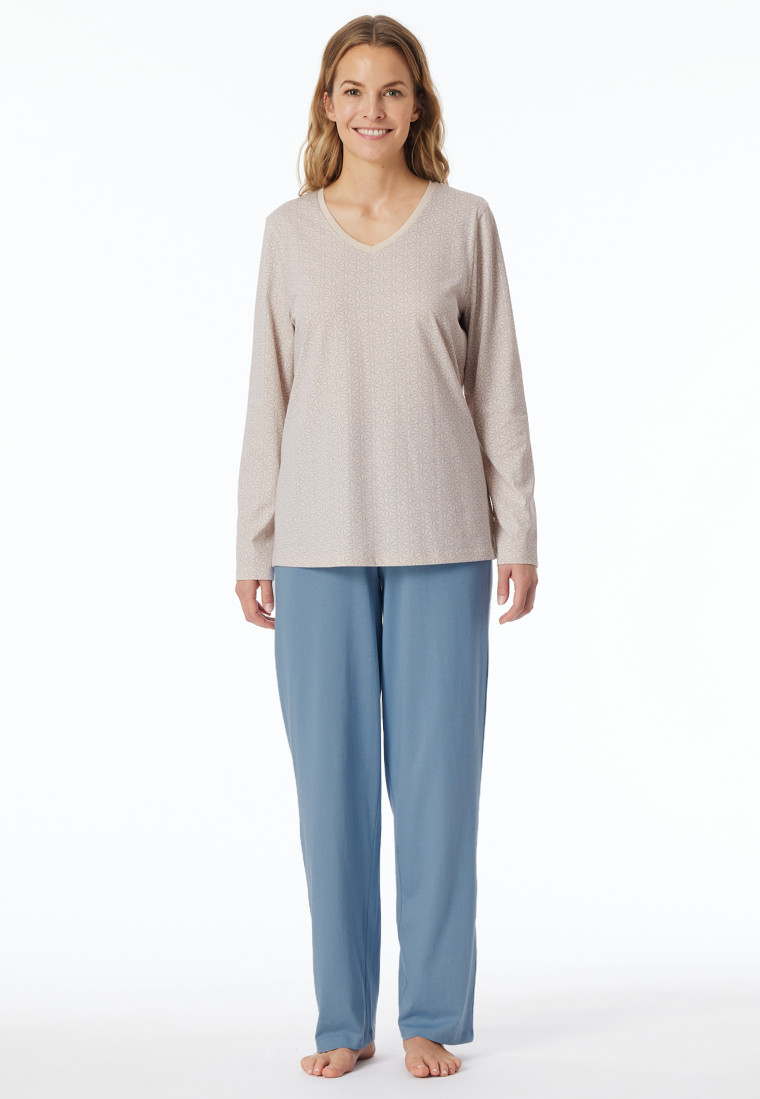 Schlafanzug lang sand gemustert - Comfort Essentials