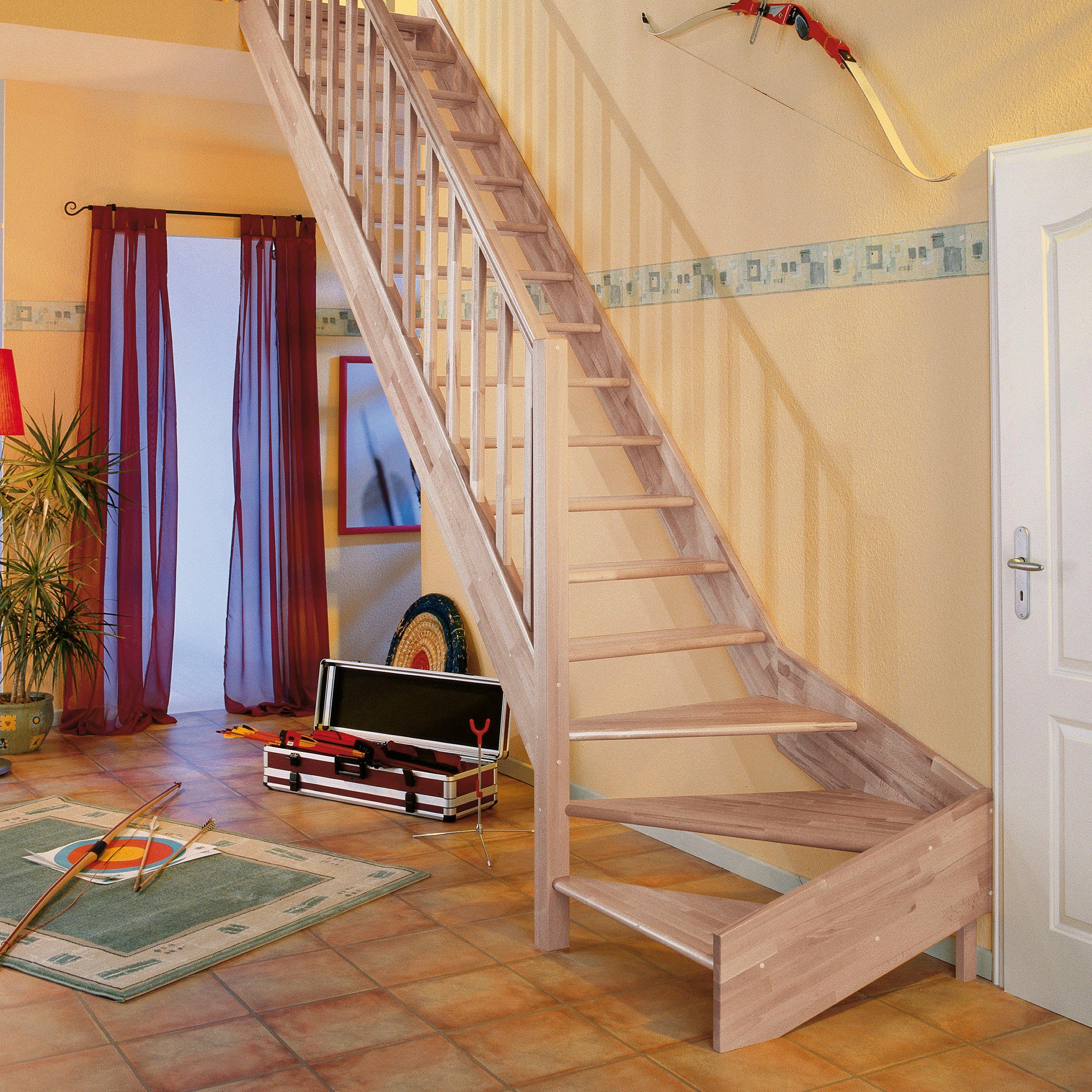 Dolle Raumspartreppe Paris, für Geschosshöhen bis 318 cm, Stufen offen, Buche, Holzgeländer, versch. Ausführungen