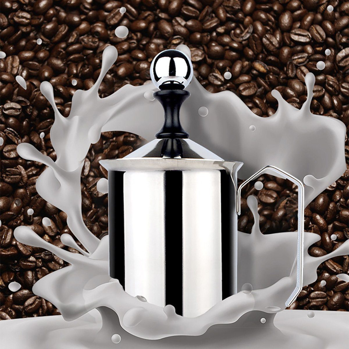 götäzer Milchaufschäumer Manueller Milchaufschäumer aus Edelstahl, Kaffee-Milchaufschäumer, Handheld für Cappuccino Latte Hot Chocolate (14 oz/400 ml)