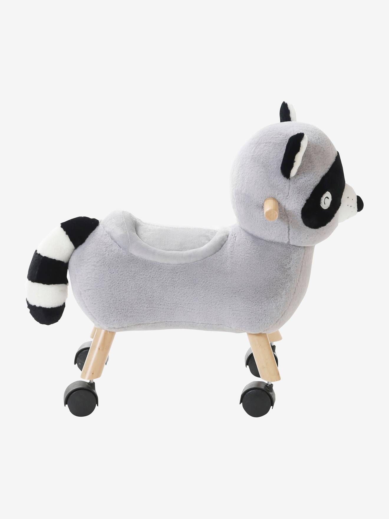 Raton laveur masqué à roulettes en peluche et bois FSC® multicolore
