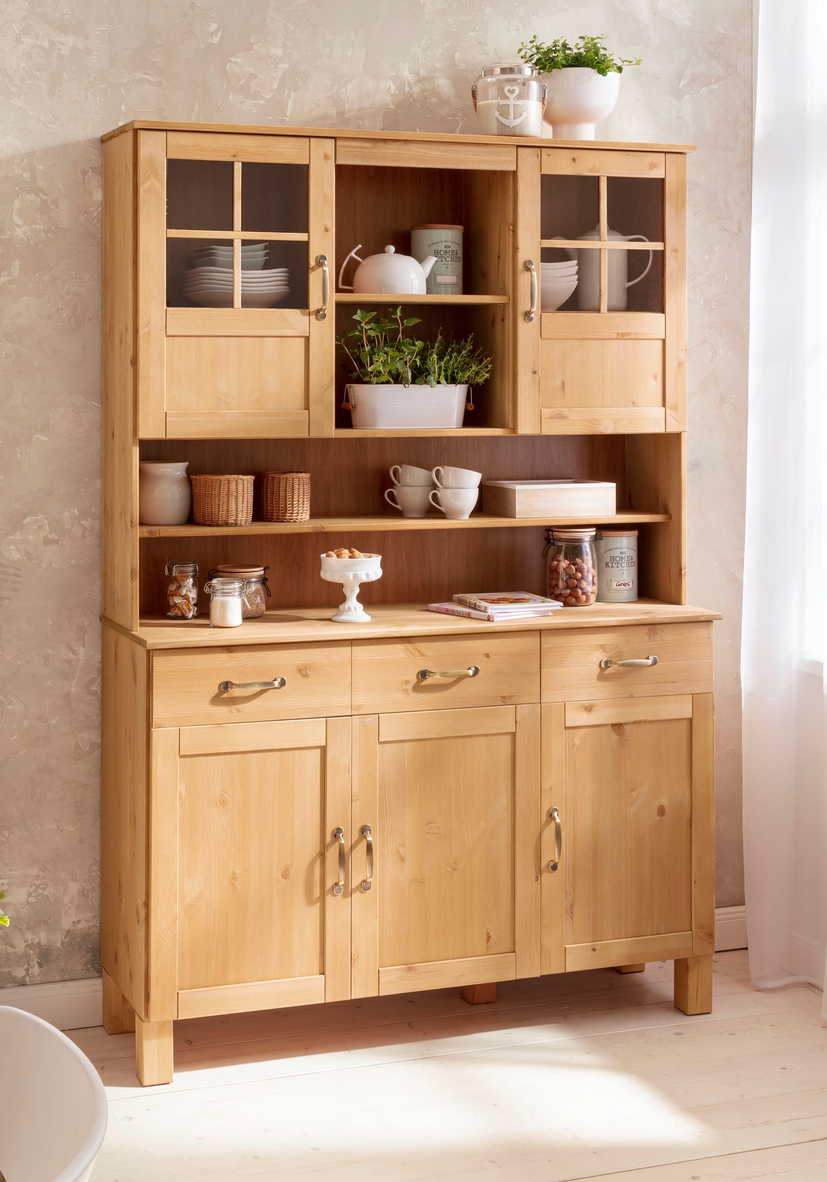 Home affaire Küchenbuffet Alby Breite 125 cm, 2 Glastüren, 2 Schubladen