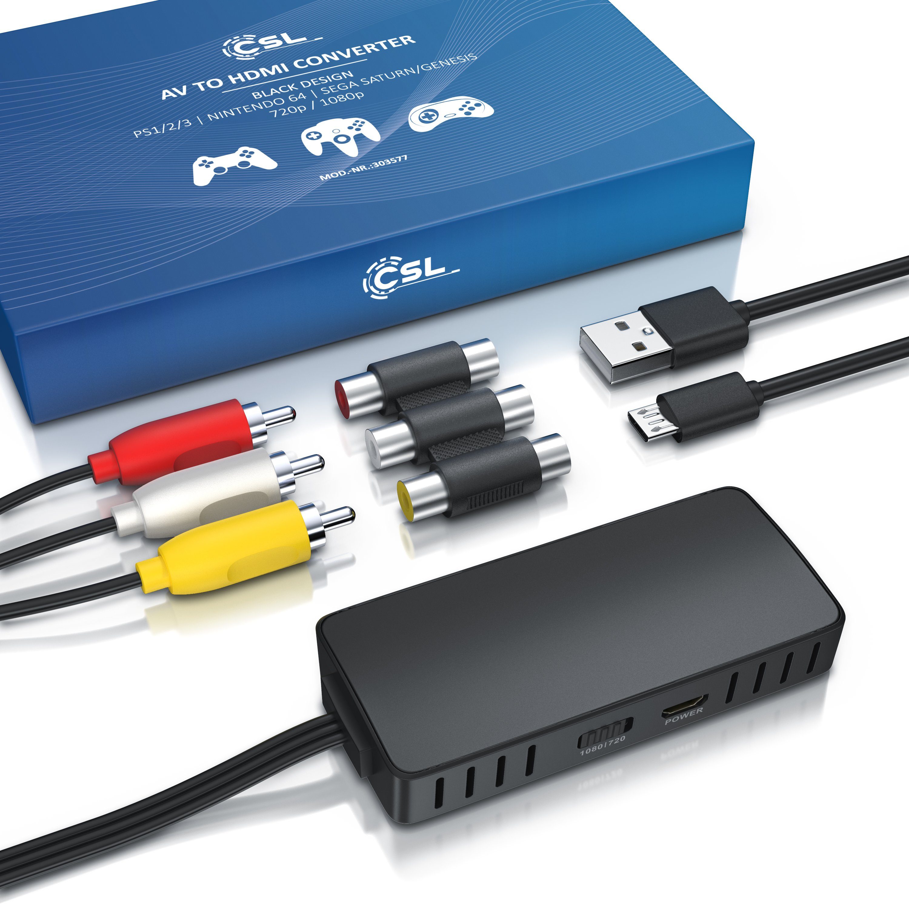 CSL Video-Adapter USB Typ A zu HDMI Typ A, Component-Video, Cinch, RCA Konverter, AV Composite, kompatibel zu Pal NTSC, 720p 1080p FullHD