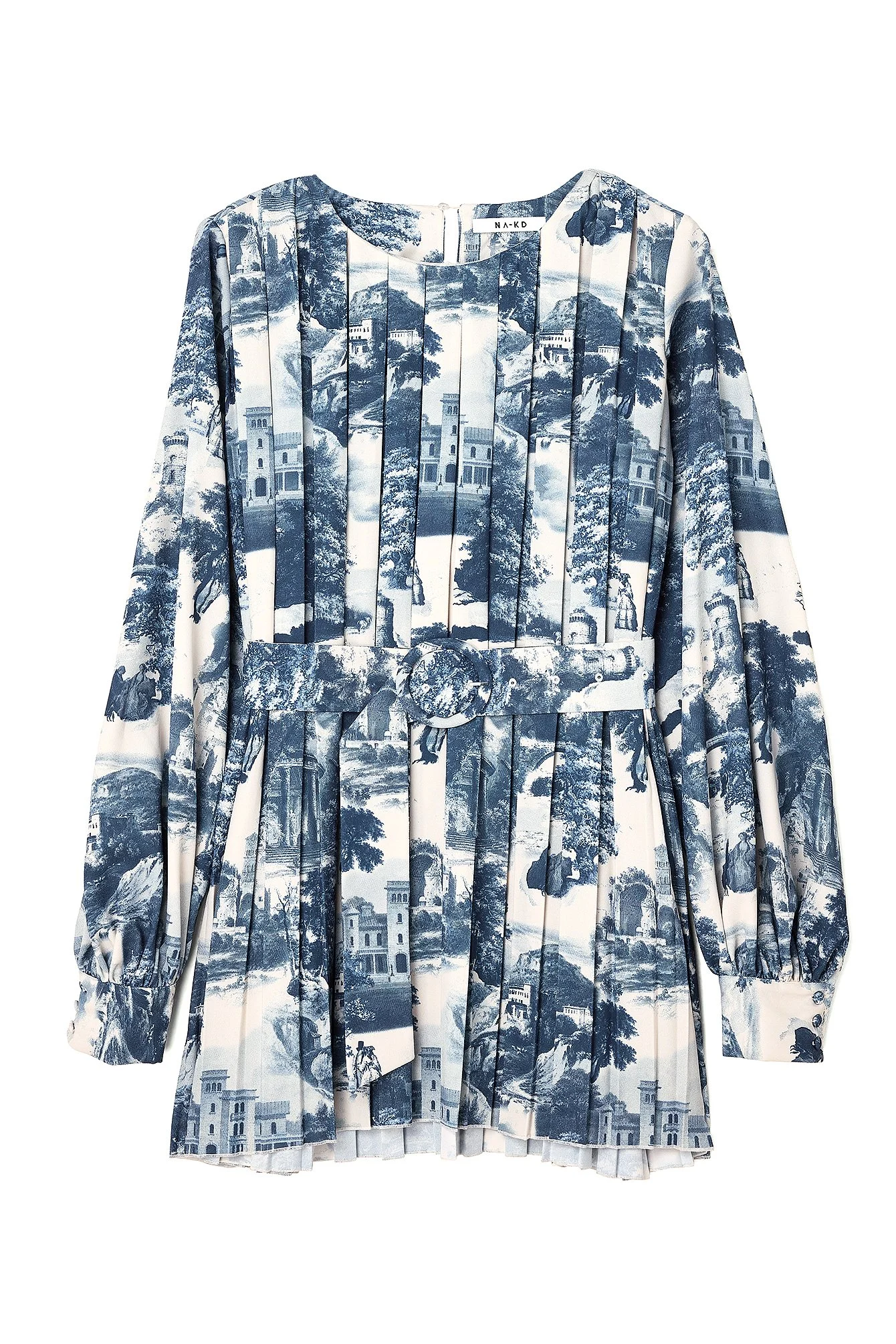 Pleated Woven Balloon Sleeve Mini Dress