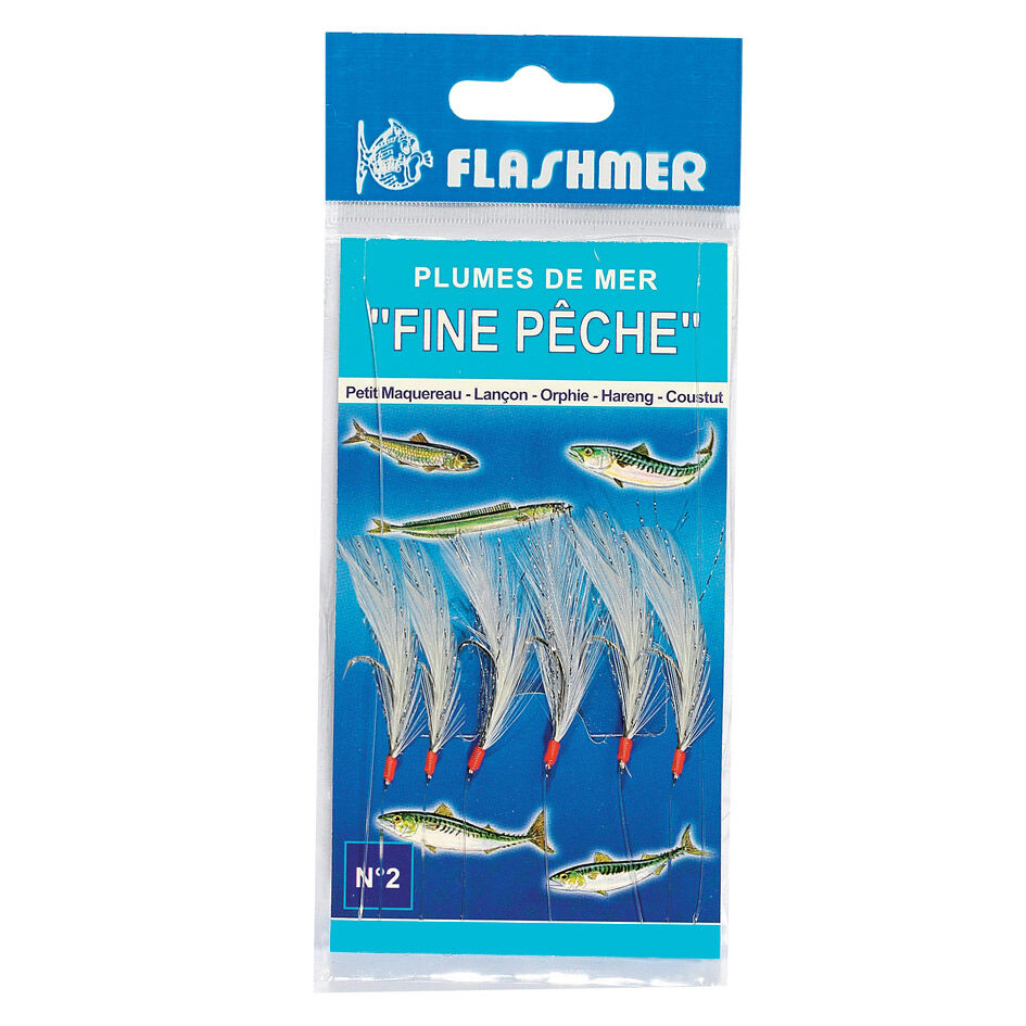 Plumes de Mer Fine Flashmer 6 Hameçons N°4 Blanc