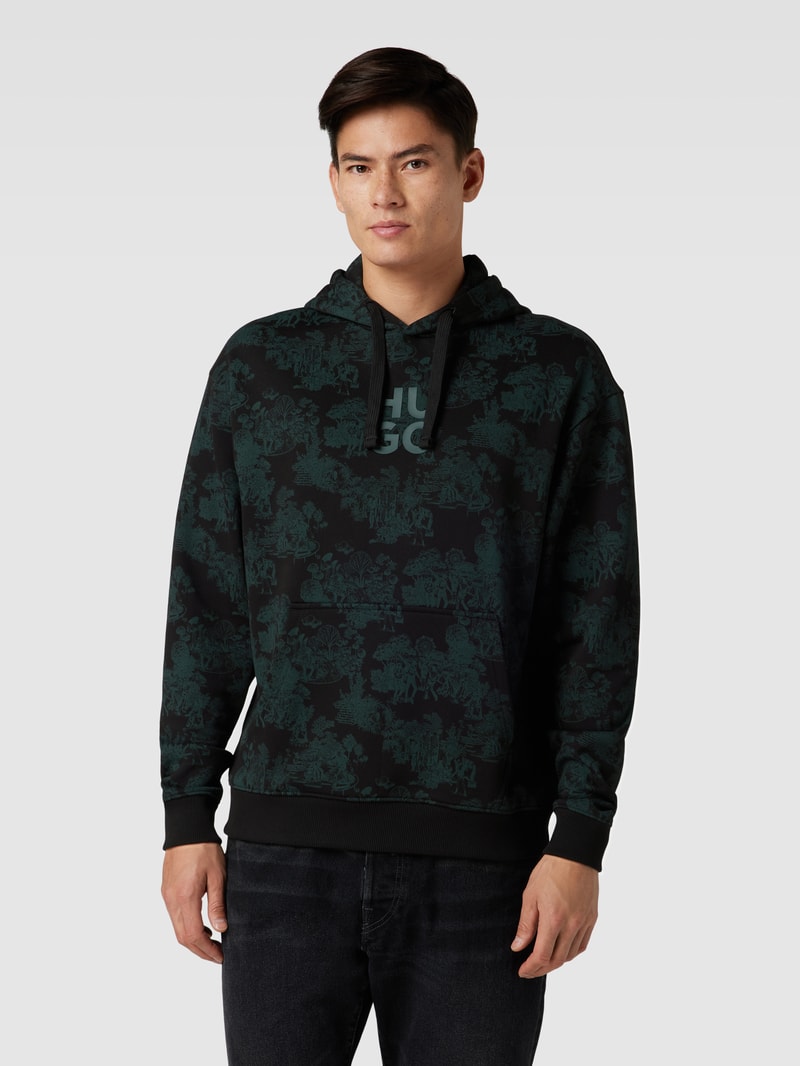 Hoodie mit Allover-Muster Modell 'Douy' in dunkelgrau