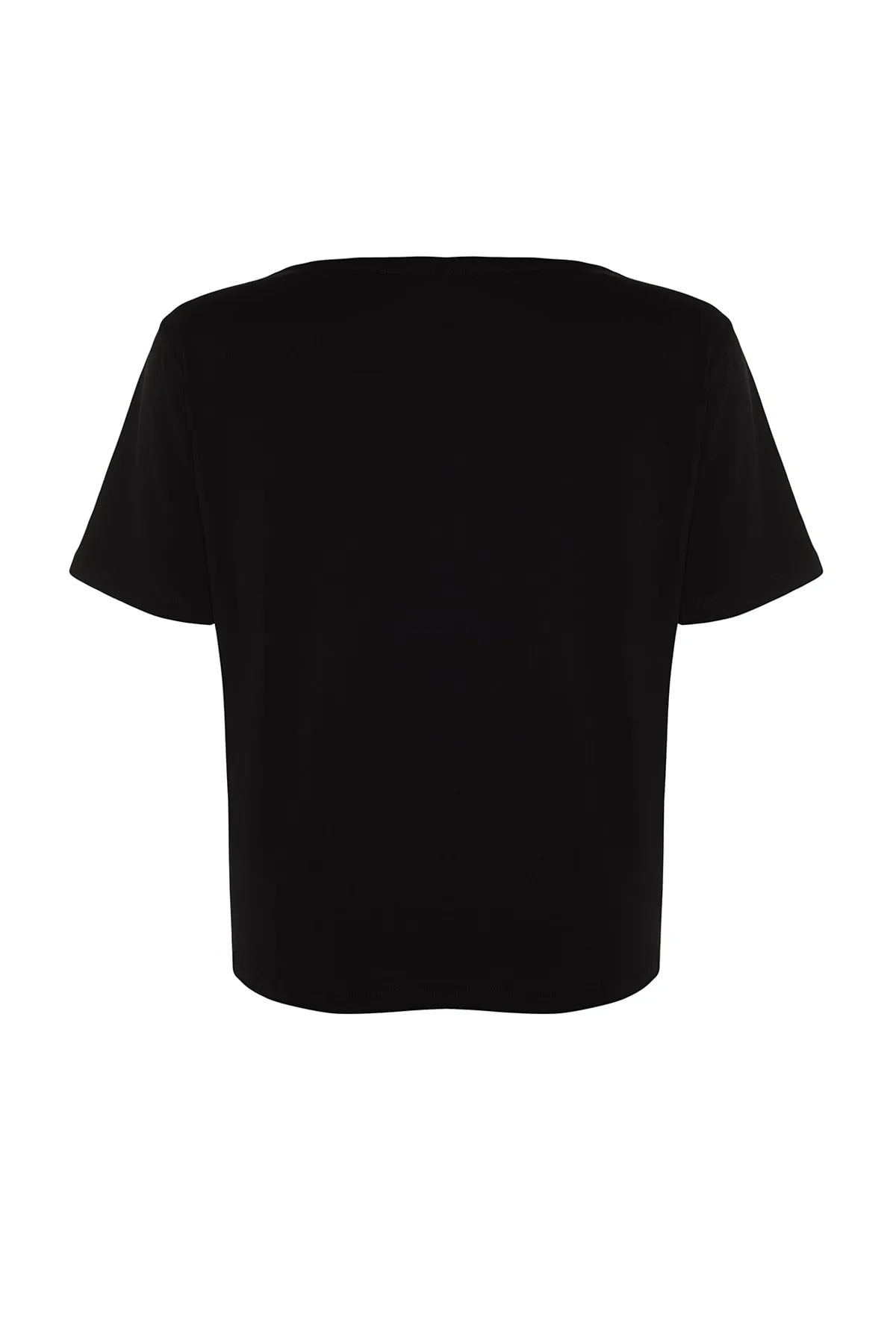 Trendyol Curve  Schwarzes Basic-Strick-T-Shirt mit V-Ausschnitt TBBSS22BF0028