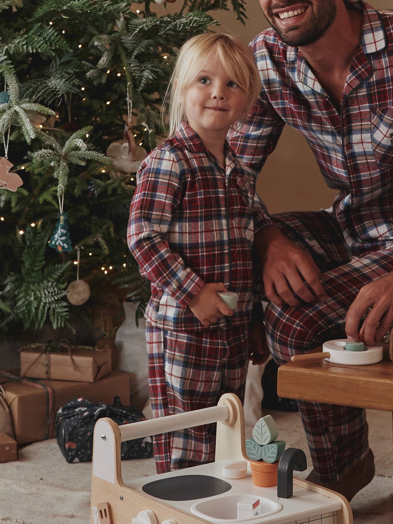 Vertbaudet Kinder Weihnachts-Schlafanzug - rot kariert
