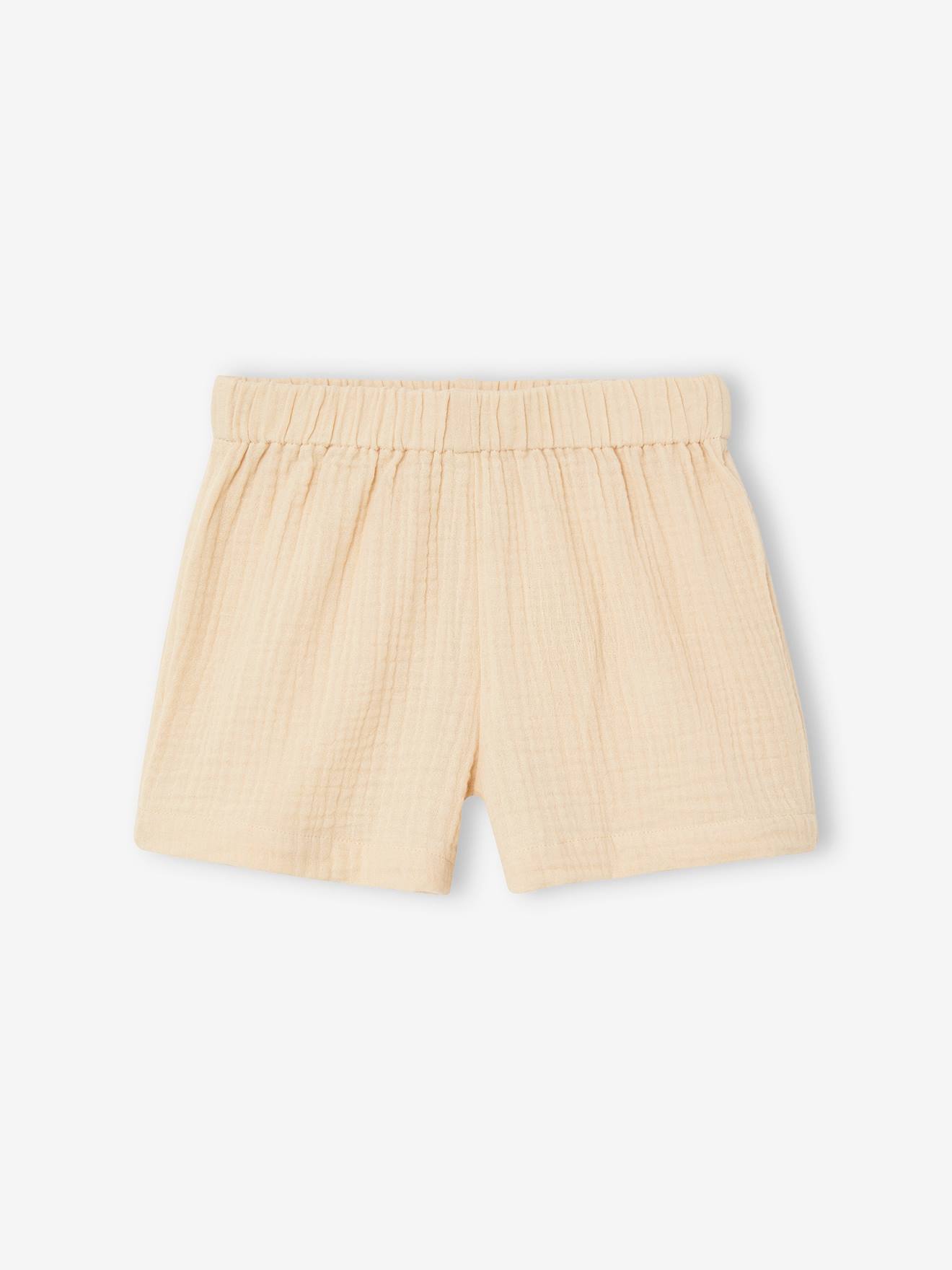 Vertbaudet Mädchen-Set: geblümte Bluse & Musselin-Shorts - pastellgelb
