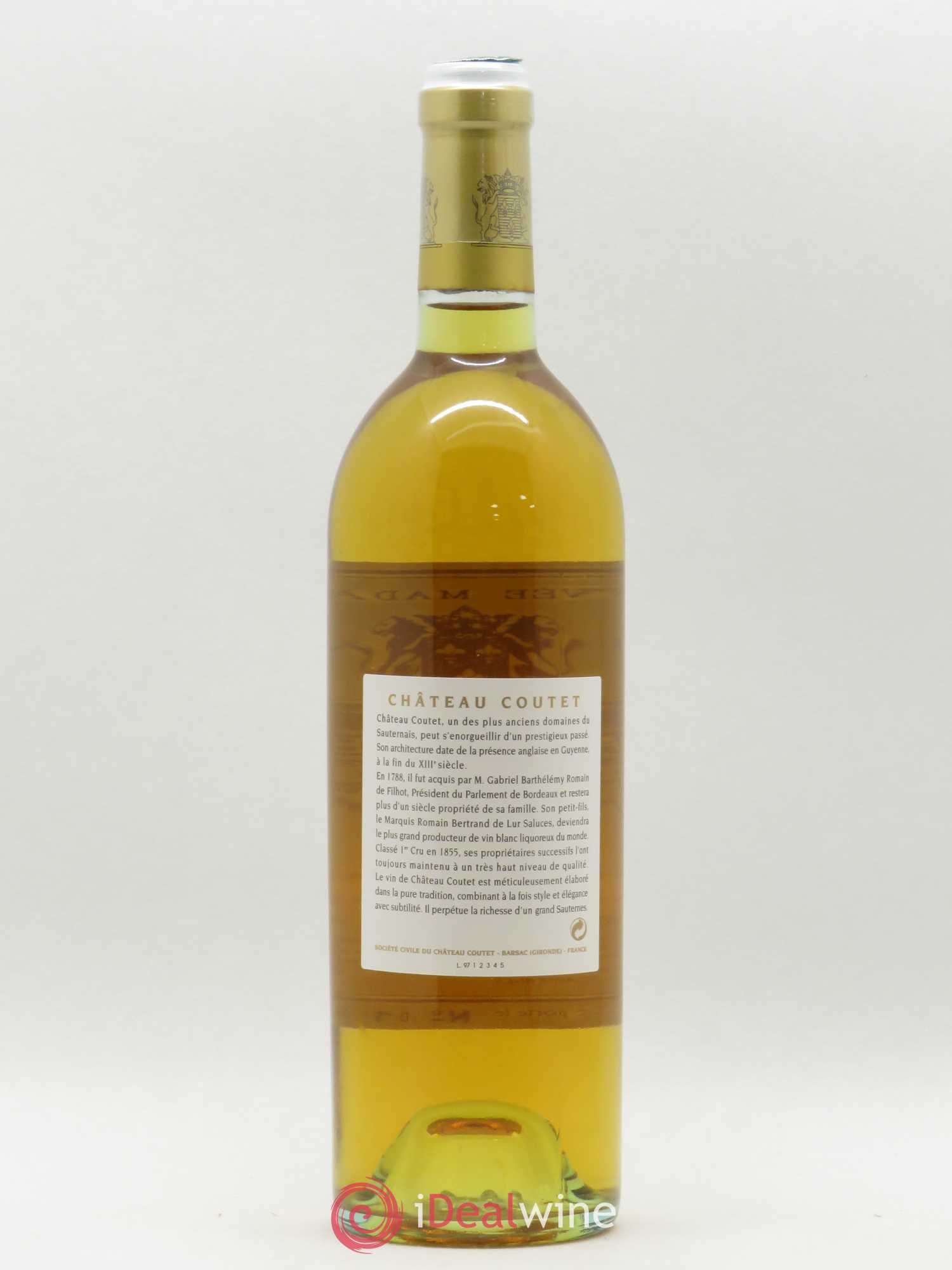 Château Coutet - Cuvée Madame 1er Grand Cru Classé  1986 - Lot de 1 Bouteille