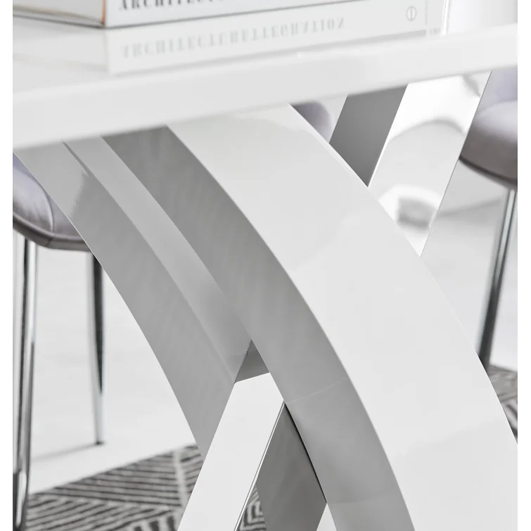 White High Gloss Dining Table Set with 4 Luxury Faux Leather Dining Chairs