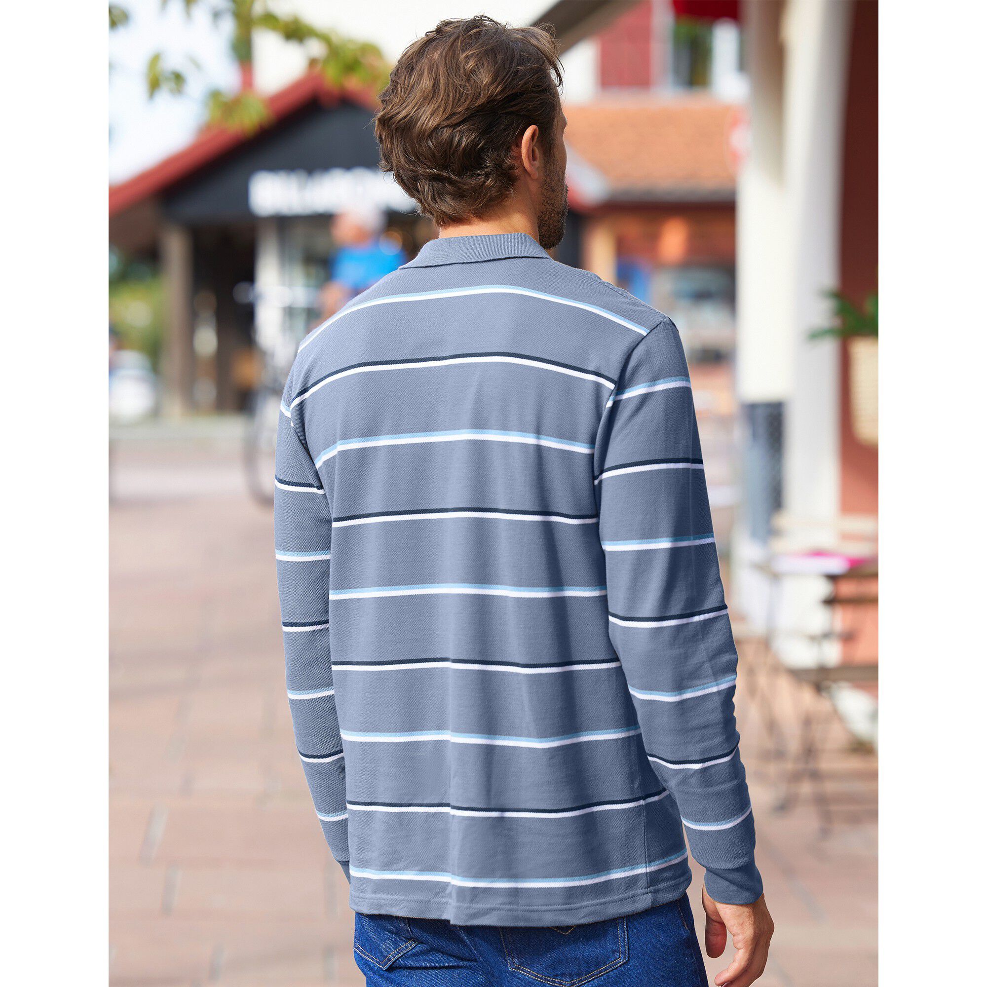 Polo rayé maille piquée chinée manches longues