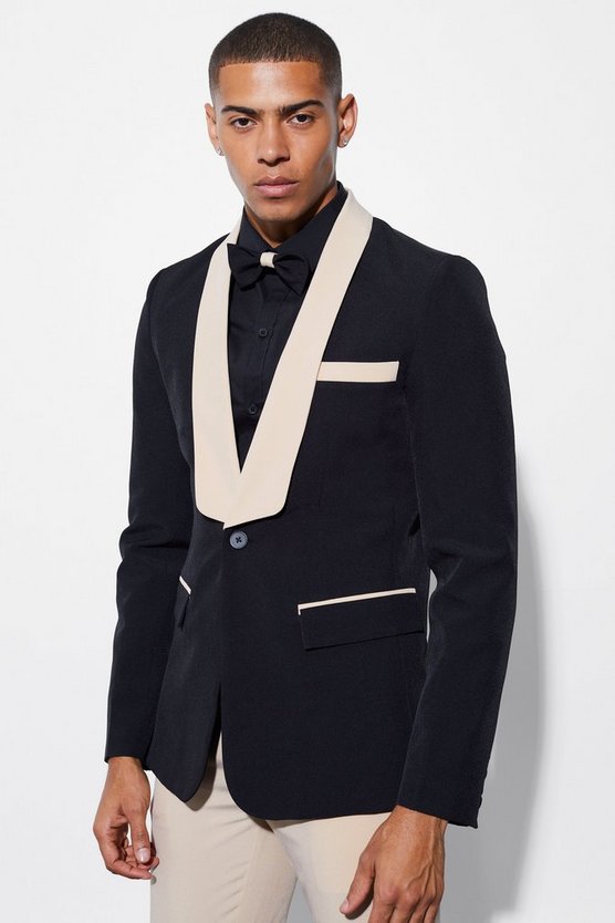 Skinny Anzugjacke mit Kontrast-Revers