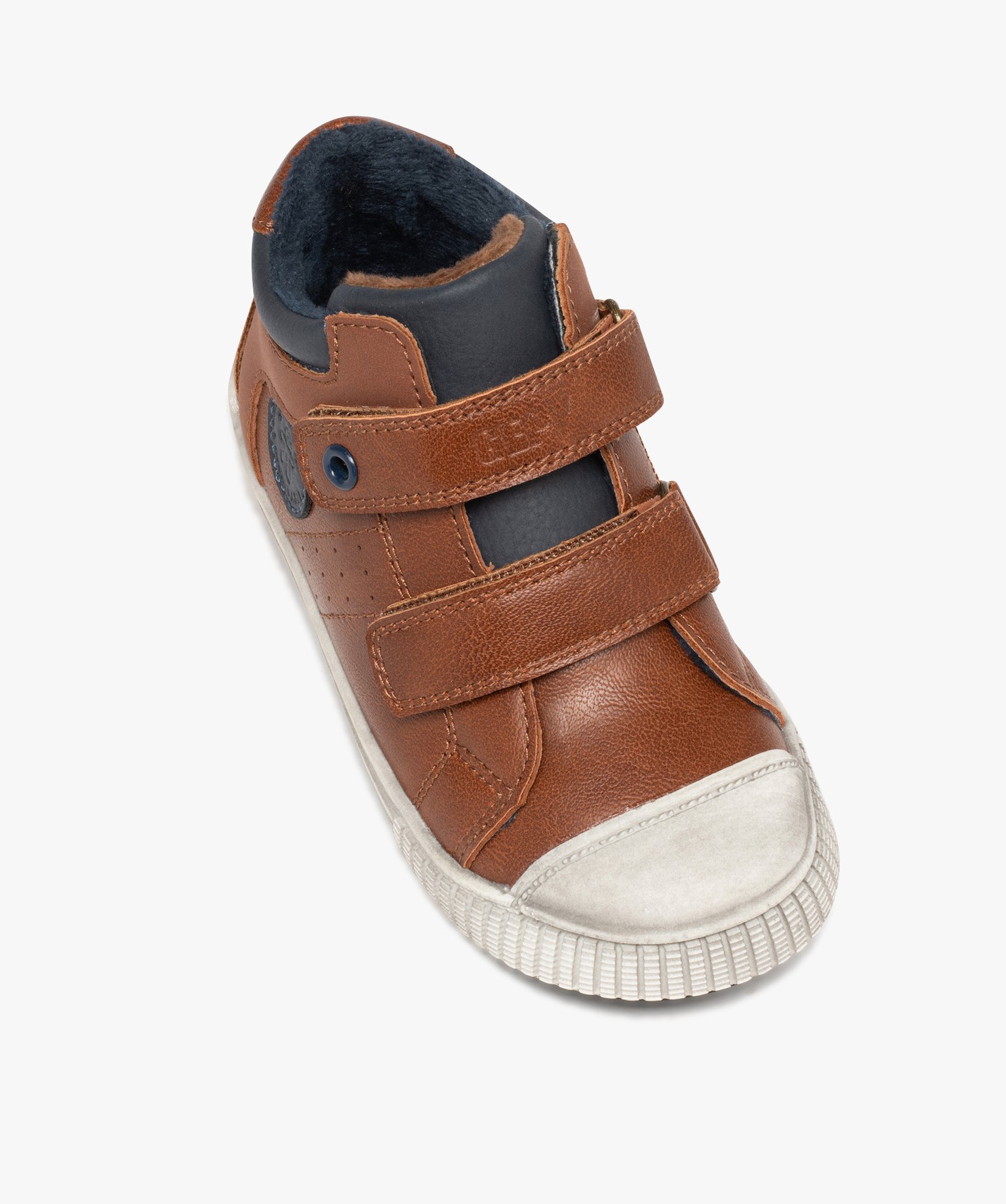 Baskets Garçon mid-cut bicolores à double scratch - Gepy camel | GEMO