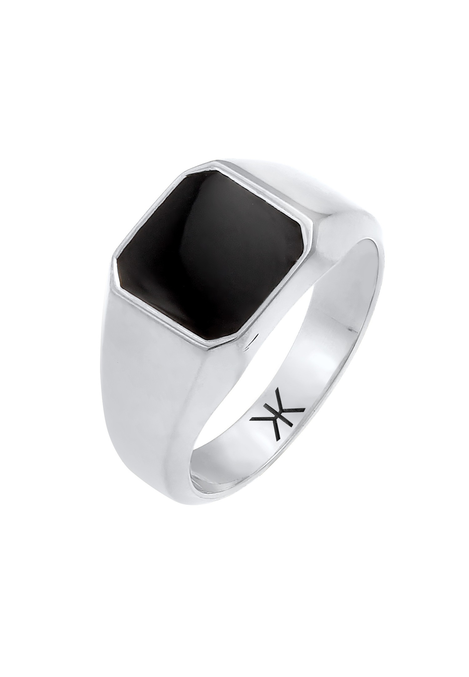 KUZZOI Ring Herren Siegelring Emaille Schwarz Basic 925 Silber