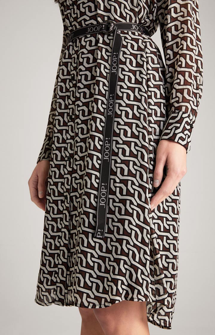 Georgette-Hemdblusenkleid in Braun/Creme/Schwarz gemustert