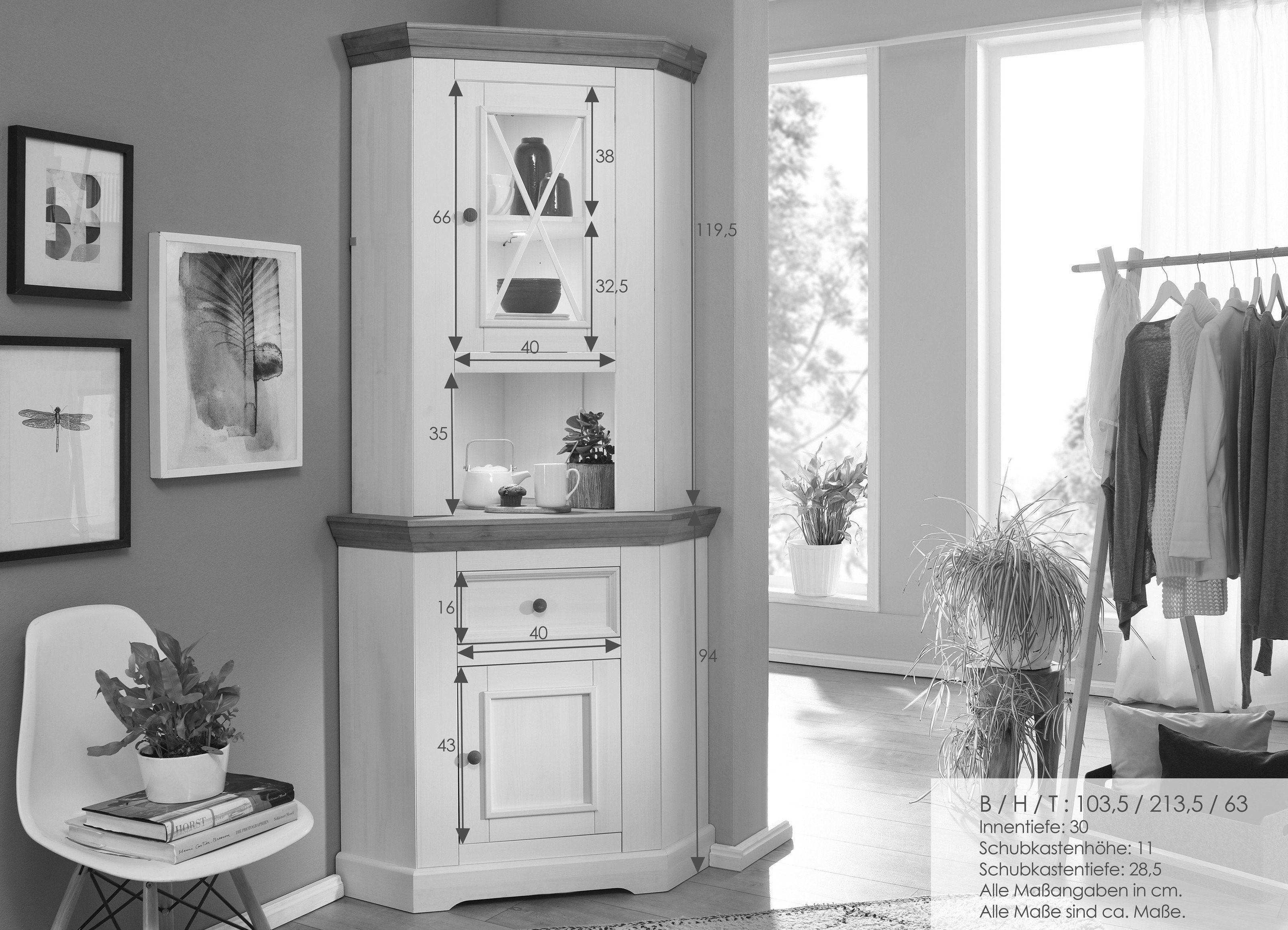 möbelando Buffet WZ-0133 (BxHxT: 104x214x69 cm) aus Kiefer massiv in grau mit einer Schublade und 2 Türen