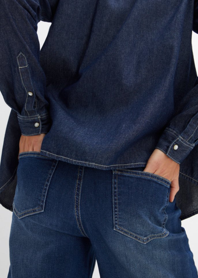 Jeansbluse mit Stickerei
