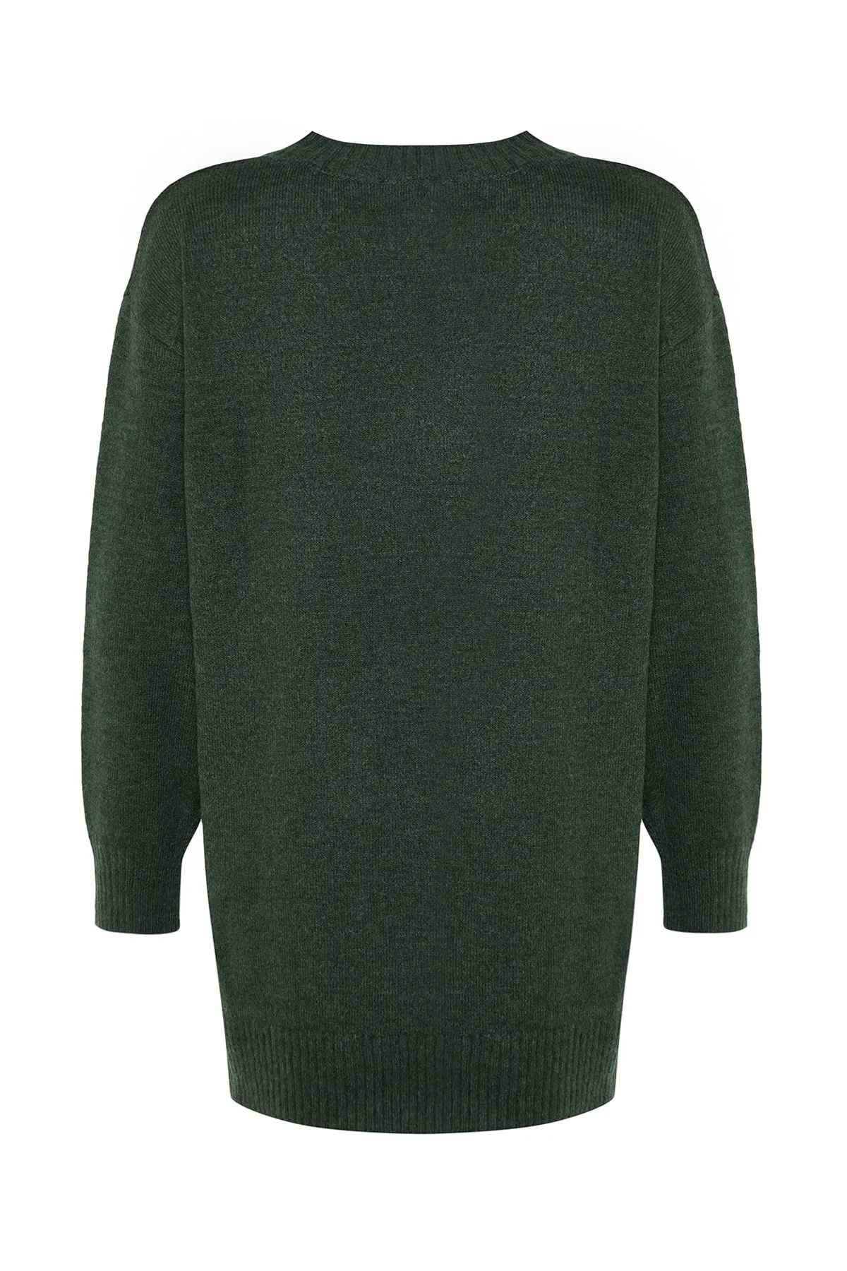 Trendyol Collection  Grünes Super-Mini-Strick-Tunikakleid mit weicher Struktur und V-Ausschnitt TWOAW24EL00086