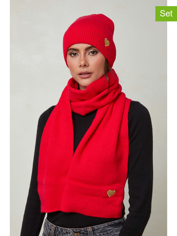 Soft Cashmere 2tlg. Set: Mütze und Schal in Rot günstig kaufen onesize