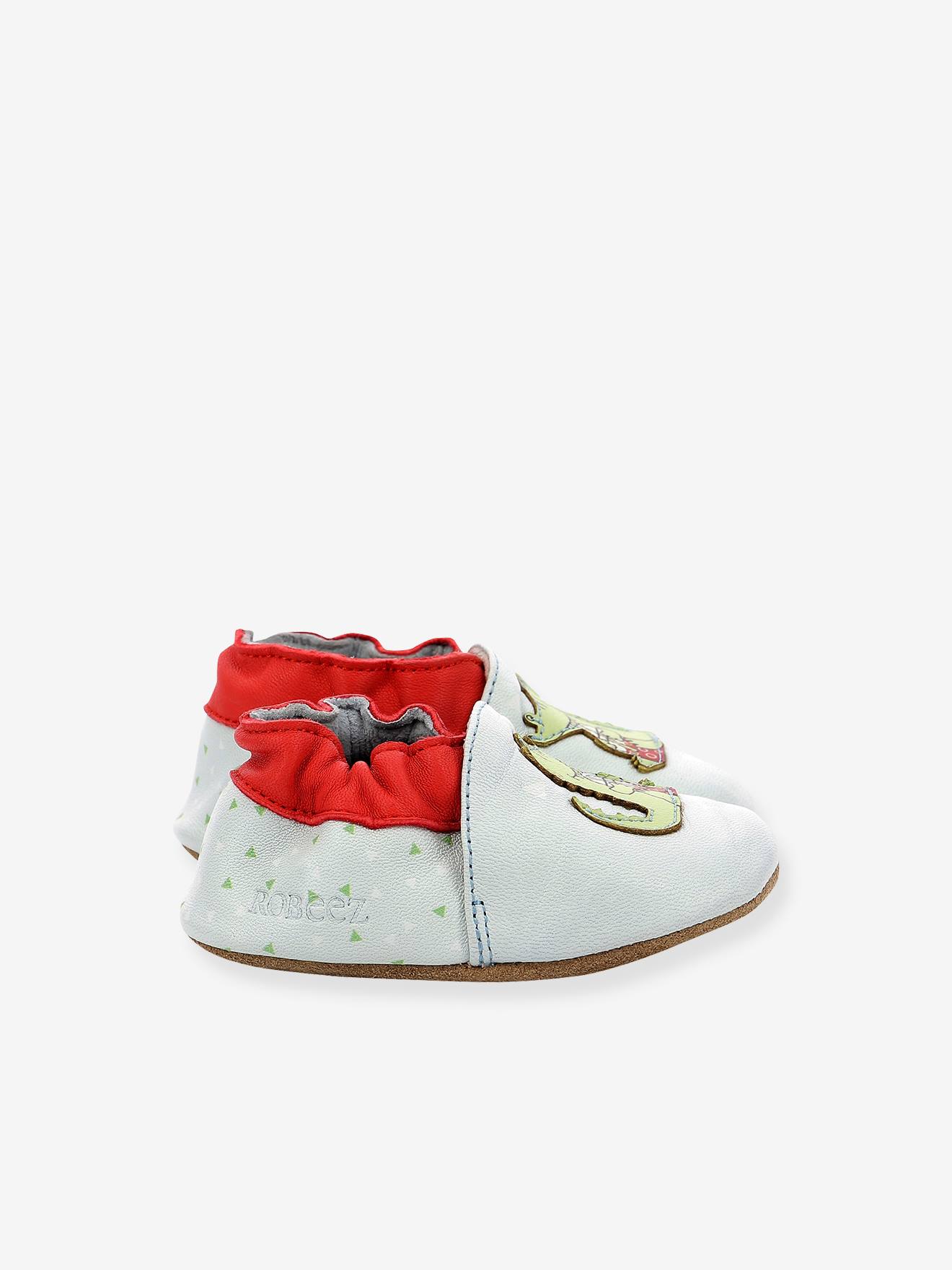Chaussons cuir souple bébé Relax Croco ROBEEZ© bleu ciel