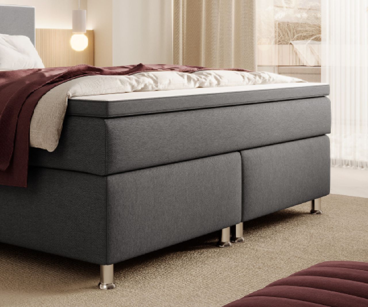 IHG Boxspringbett Gent 180x200cm Taschenfederkern Anthrazit / BEZ176501