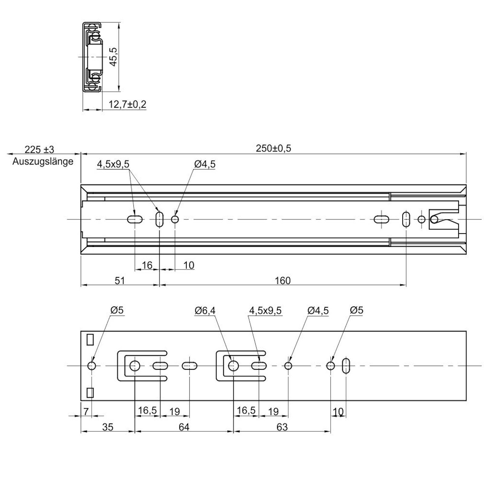 SO-TECH® Auszug Vollauszug kugelgelagert mit Tragkräften 35 oder 45 kg (2 St), mit Tragkräften 35 oder 45 kg, Längen 250 - 750 mm