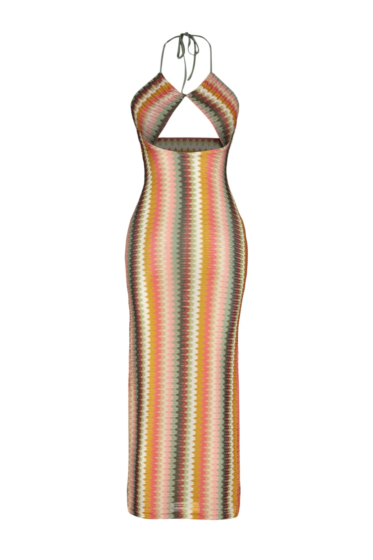 Trendyol Collection  Gestreiftes, figurbetontes Maxi-Strandkleid mit Cut-out/Fensterausschnitt TBESS23EL00268