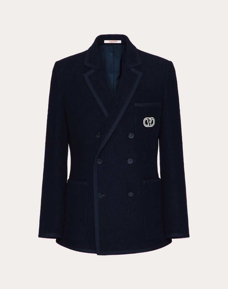 DOBBELTRADENET BOUCLE' ULDJAKKE MED VLOGO SIGNATURE BRODERI